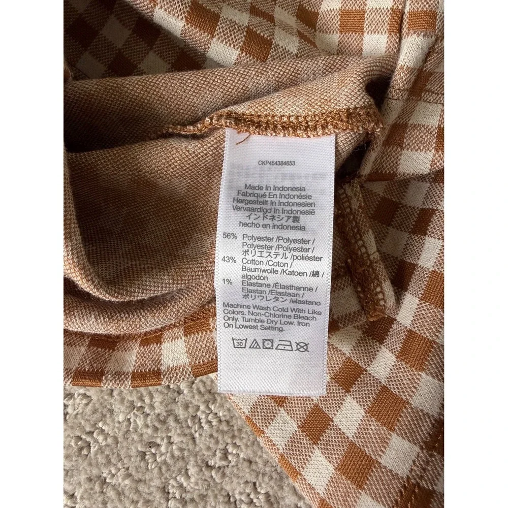 Madewell Top Womens S Brown White Cottage Chic Gingham Plaid Puff Sleeve Shirt